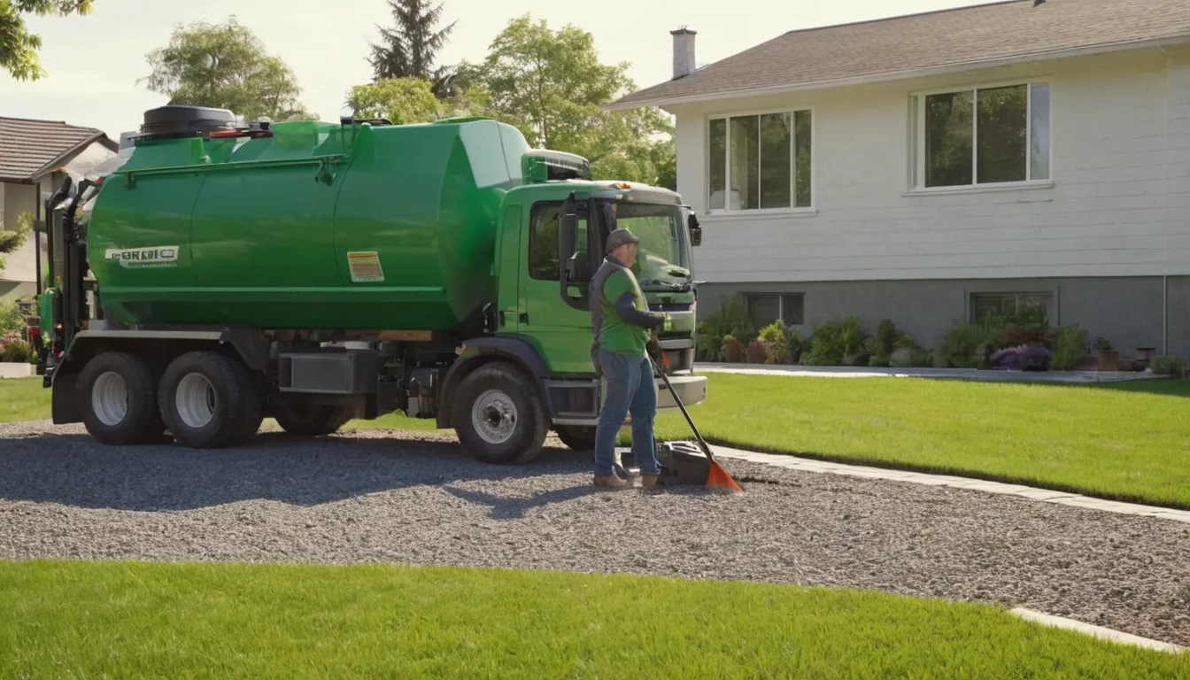 A homeowner near Hollywood talking with a septic provider beside a tank access lid in the yard