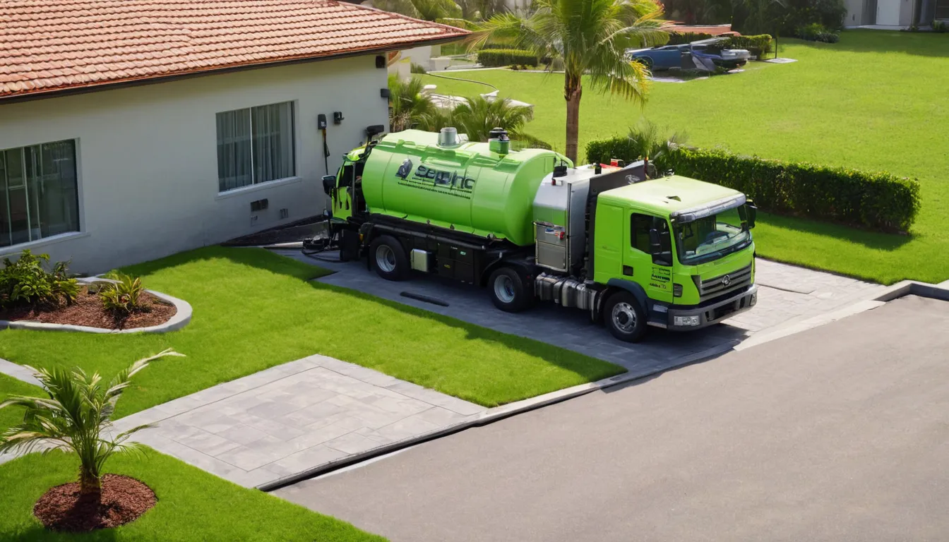 Septic tank pumping truck parked beside a home in the Hollywood area with a hose running to an open tank lid